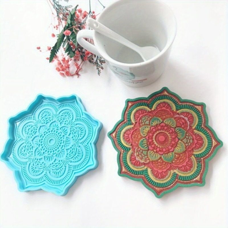 Coaster Mold Round - Molde de silicone para porta-copos mandala,