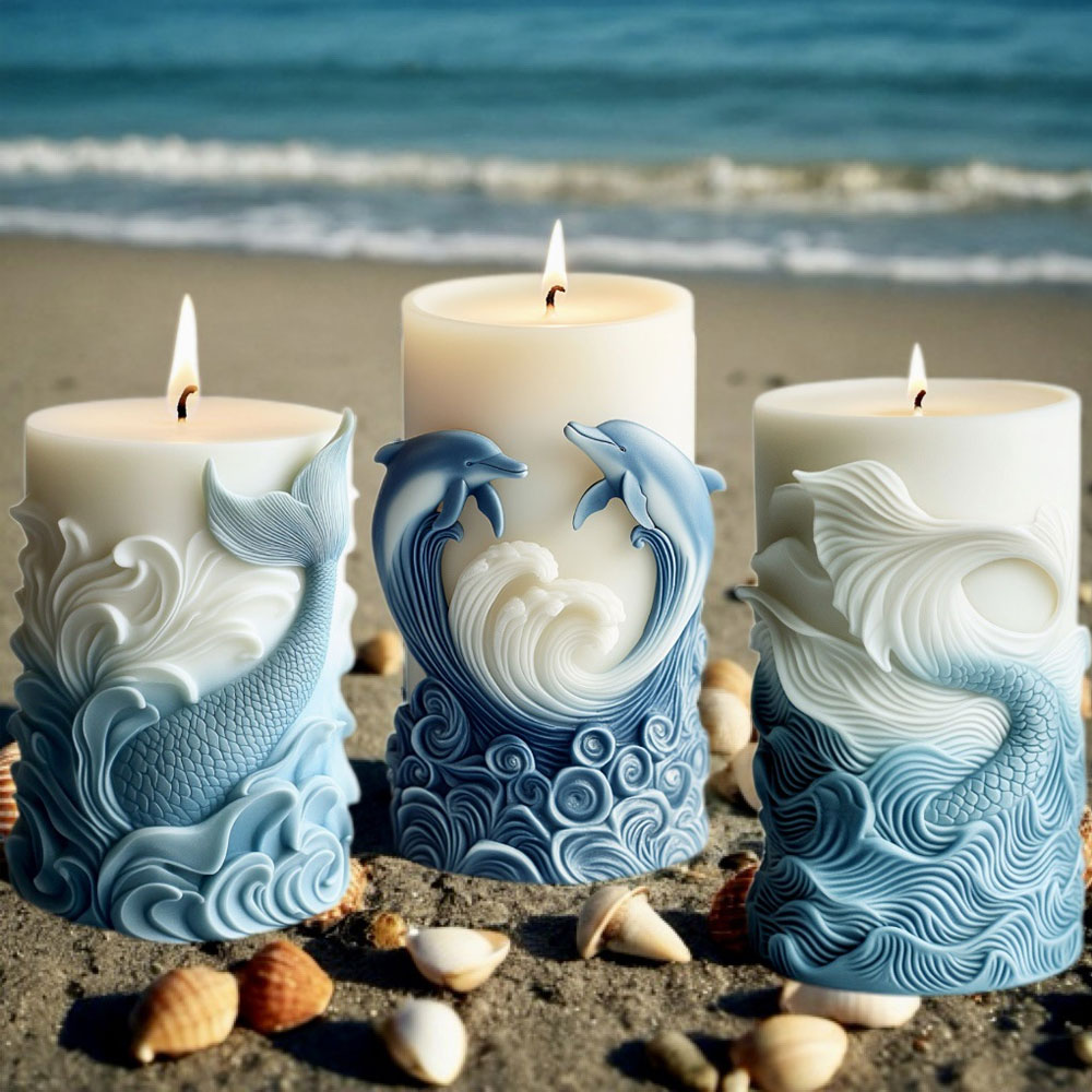Molde de vela de silicone com  - Resin Ocean Wave Mold avaliação e preço